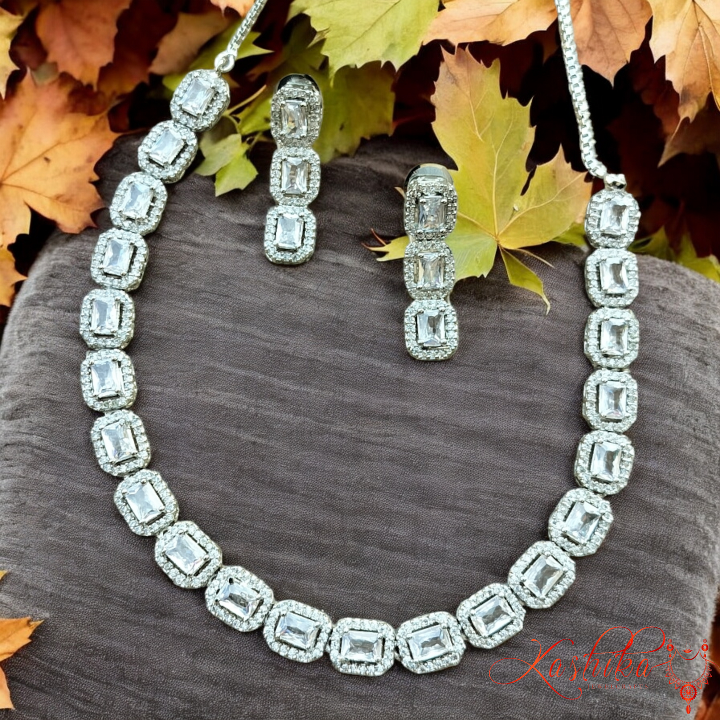 Square American Diamond Necklace Set