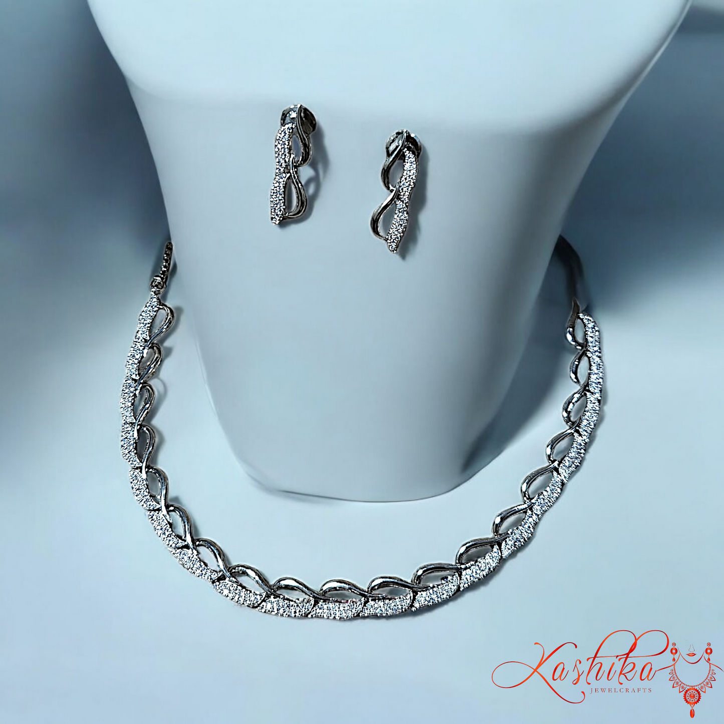 Silver Plated American Diamond Necklace Set