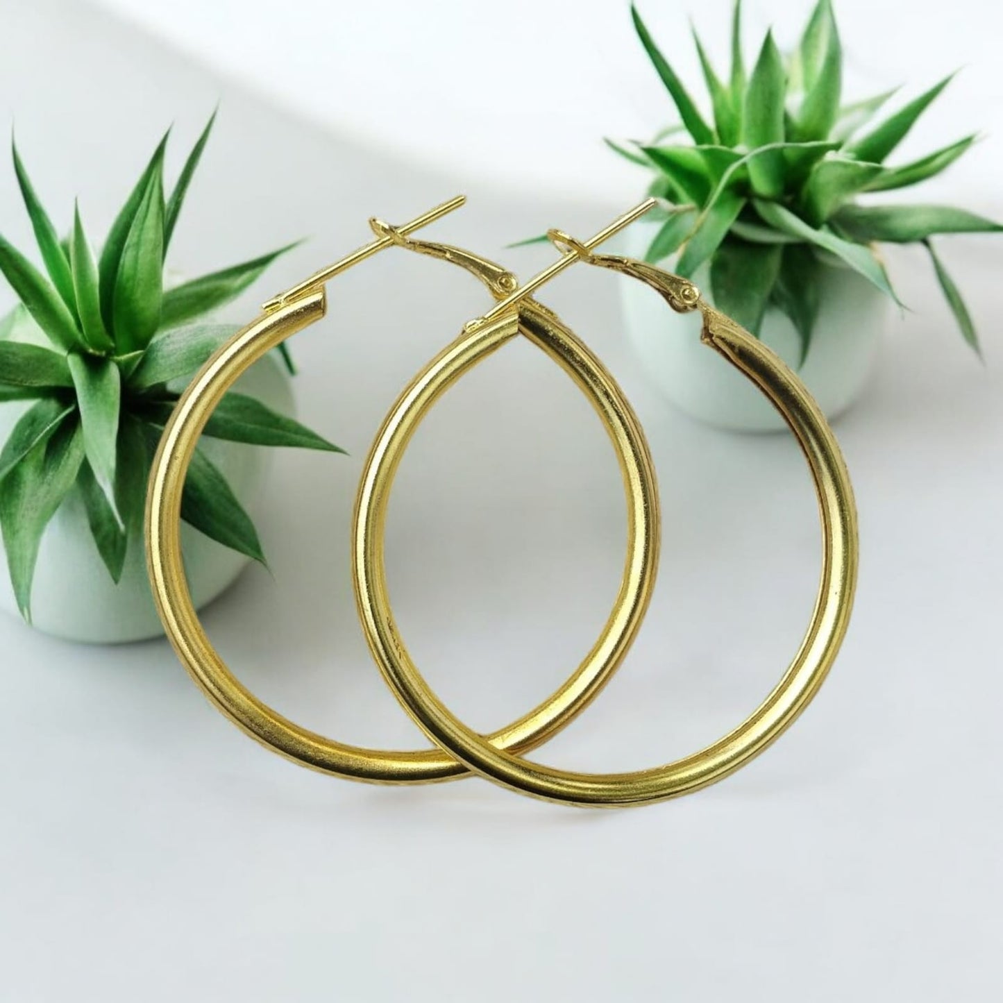 Stainless steel glossy bold round hoop earrings