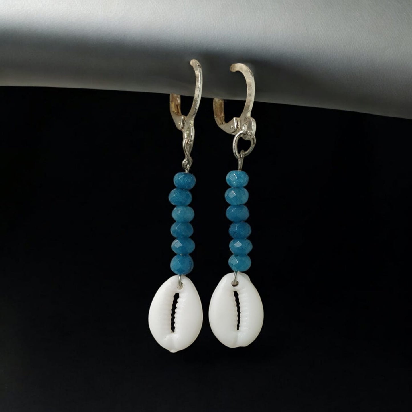 Blue beaded cowrie shell western earrings