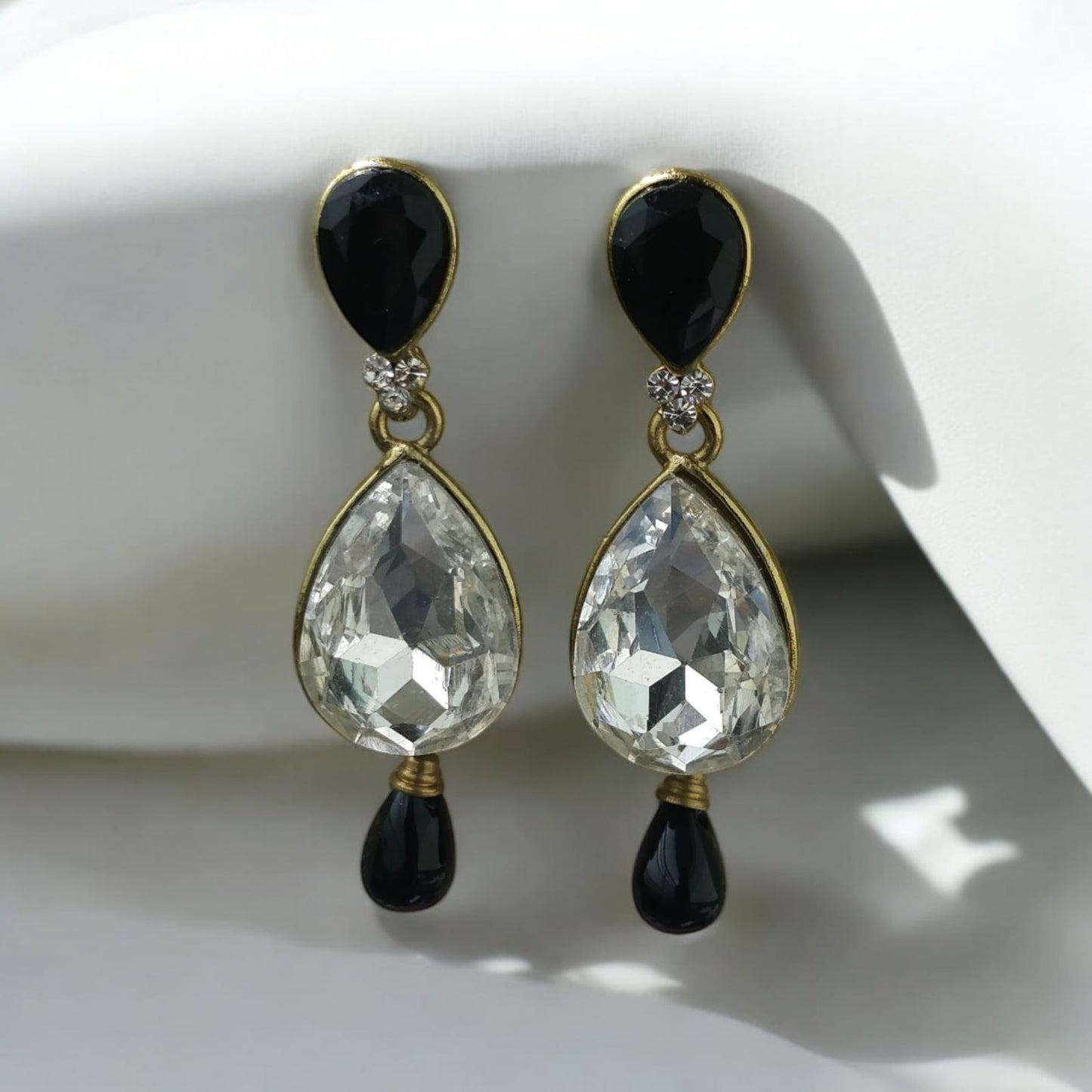 Vintage black stone and bead earrings