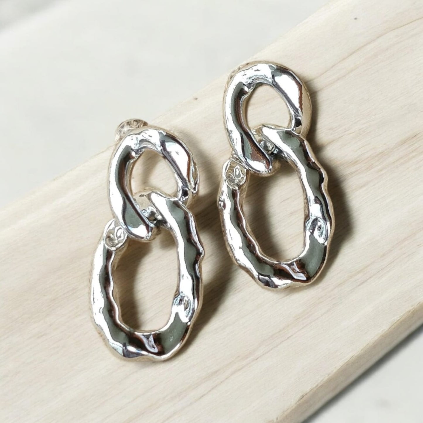 Silver Oval Shaped Link Earrings