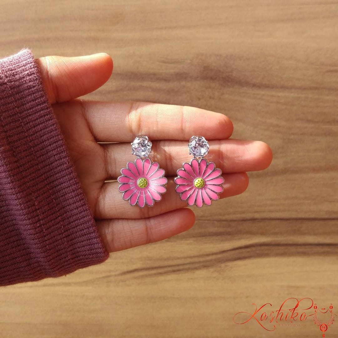 Trendy korean small flower earring-pink