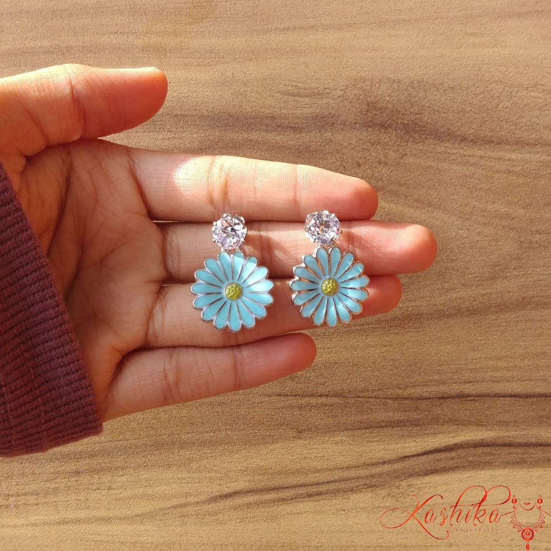 Trendy korean small flower earring-blue