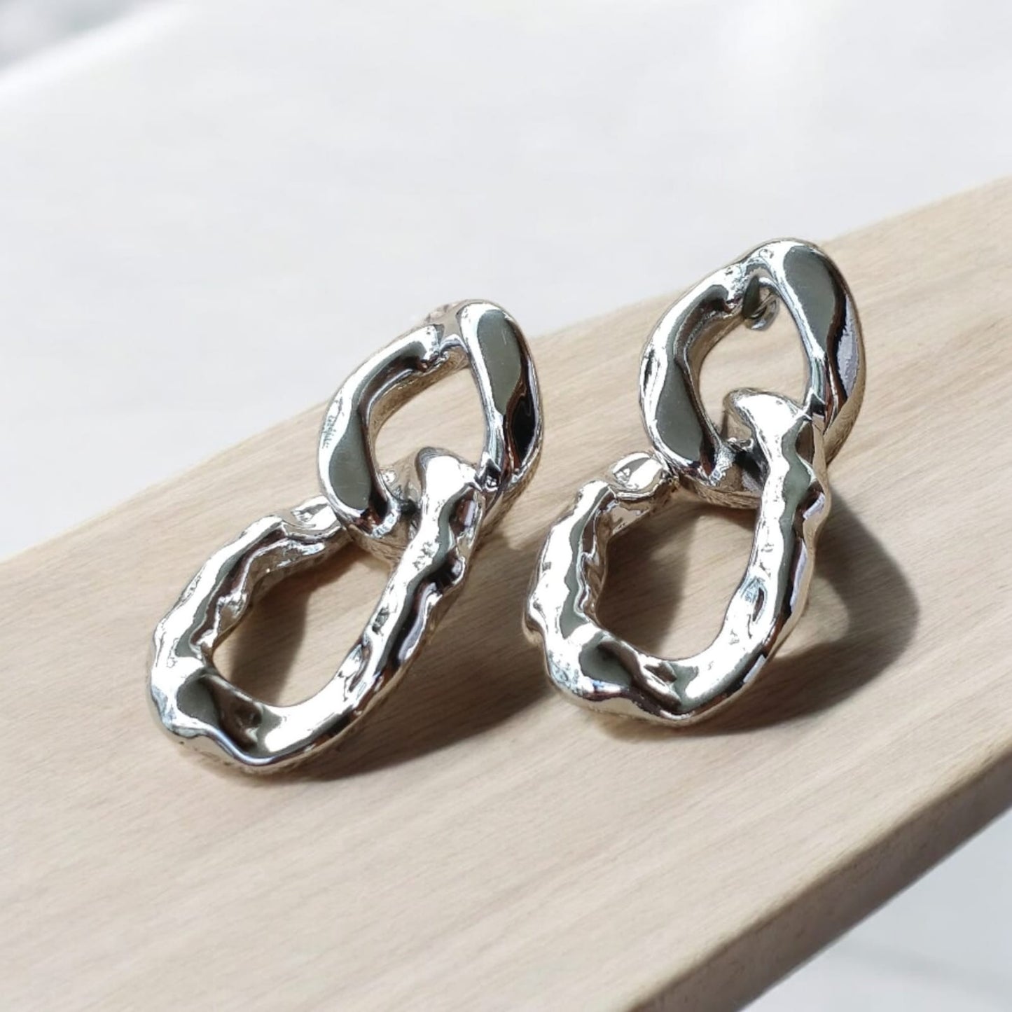 Silver Oval Shaped Link Earrings