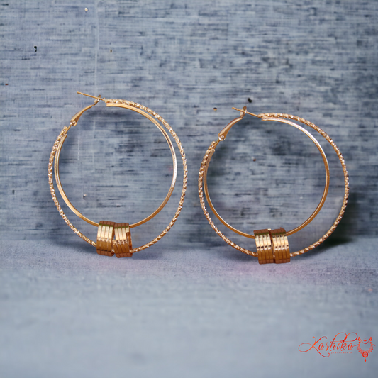 Golden Round Double Hoop Earrings