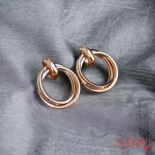 Golden Twisted Hoop Stud Earrings