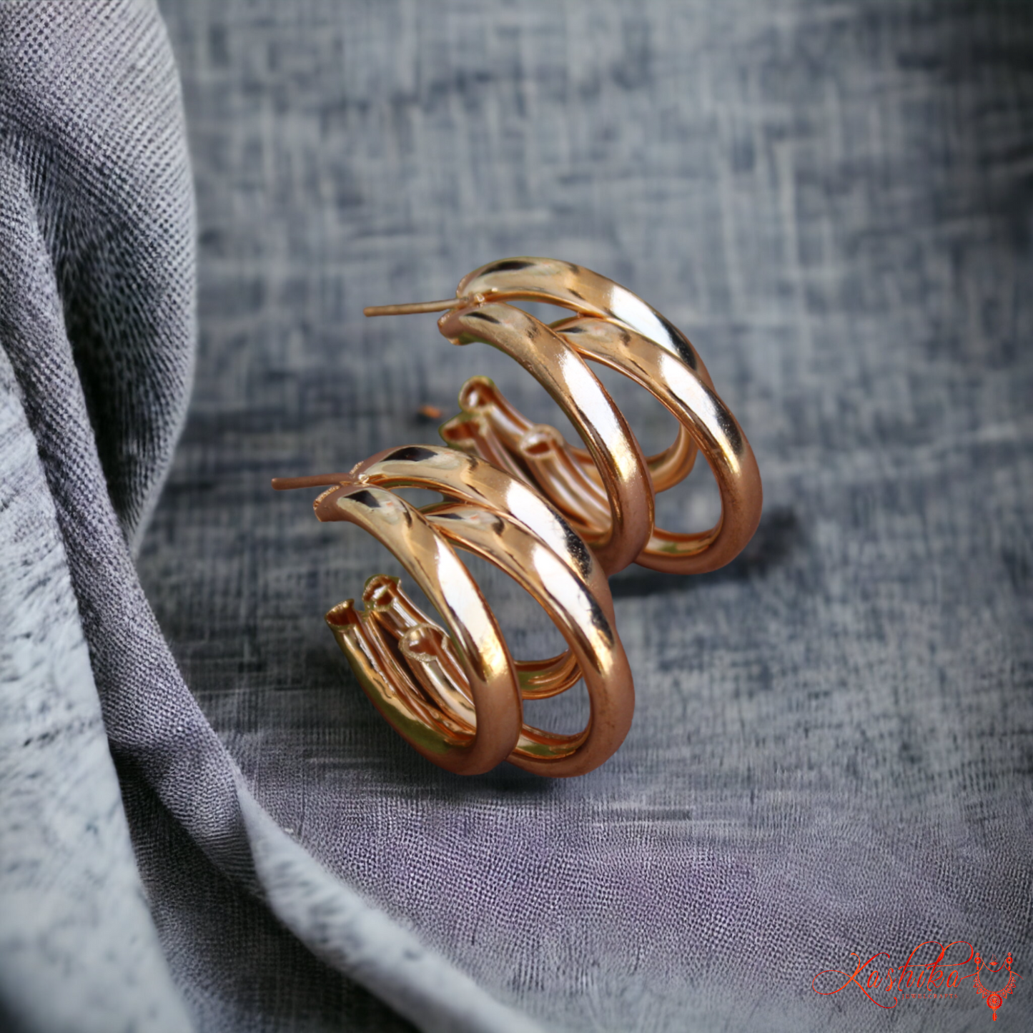 Golden Tri Hoop Earrings