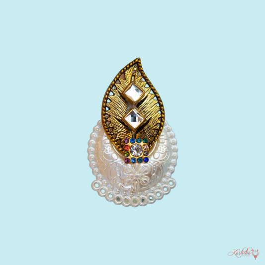 White Bead and Golden Leaf  with Kundan Stones Saree Pin