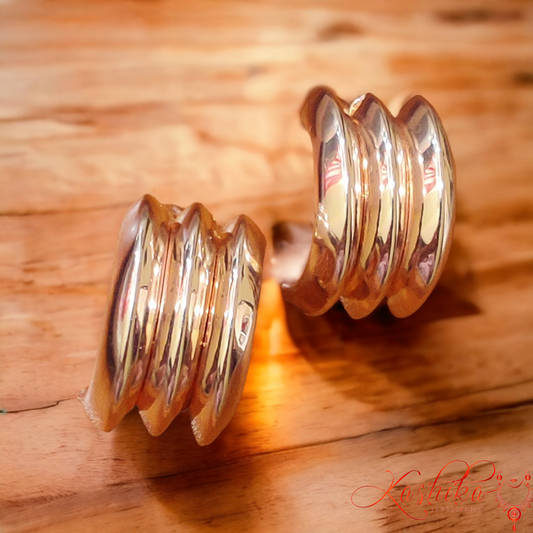 Golden TriHoop Studs