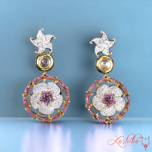 Pink AD and Kundan Earrings