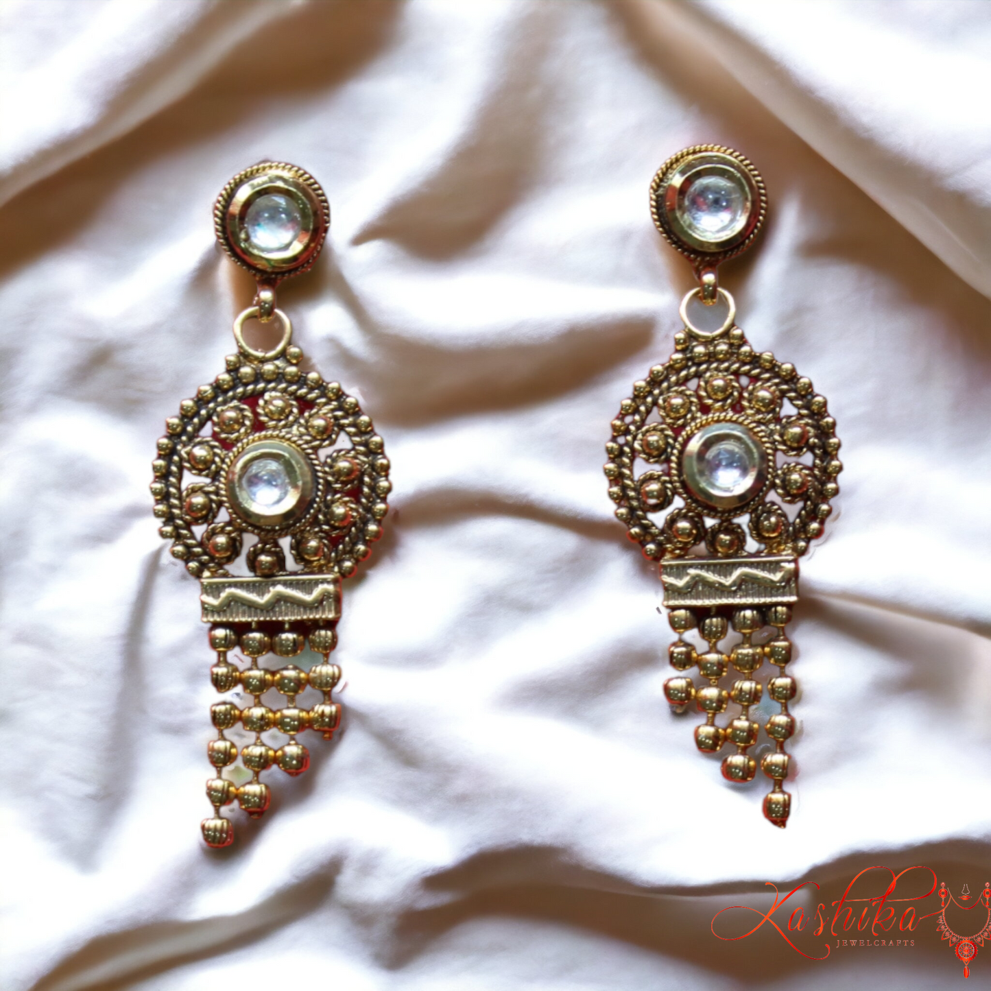 Antique Gold Matte Kundan Earrings