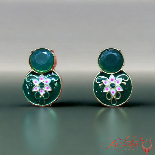 Green Meenakari Round Stud Earrings