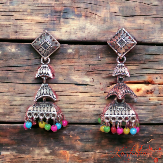 Oxidised Multicolour Bead Jhumki Earrings