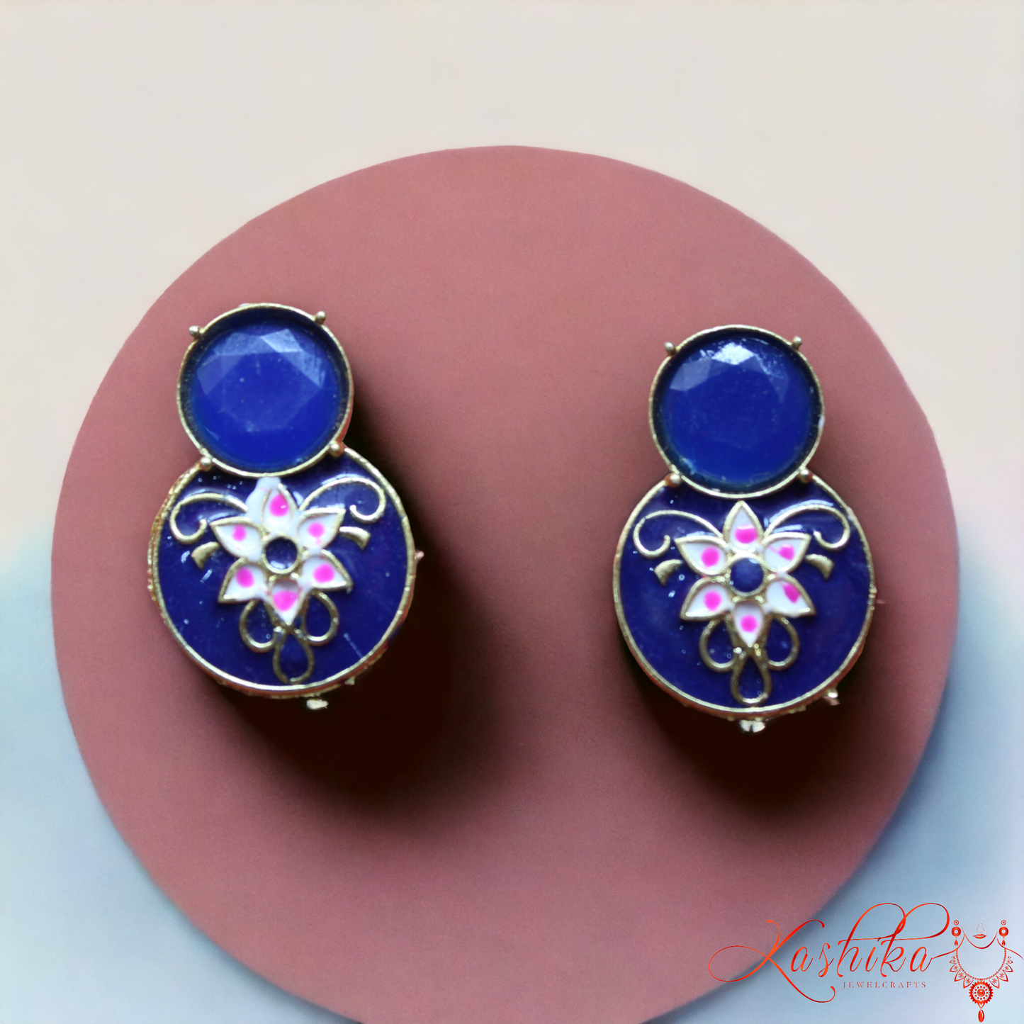 Blue Meenakari Round Stud Earrings