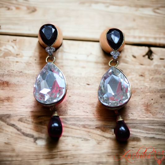 Black Stone and Bead Earrings