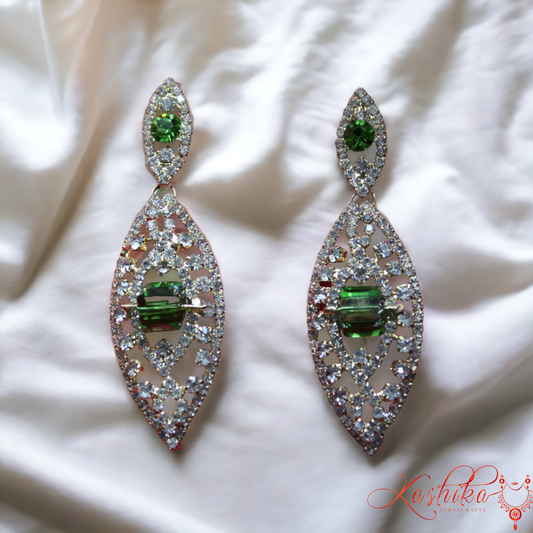 Green AD Stone Long Earrings