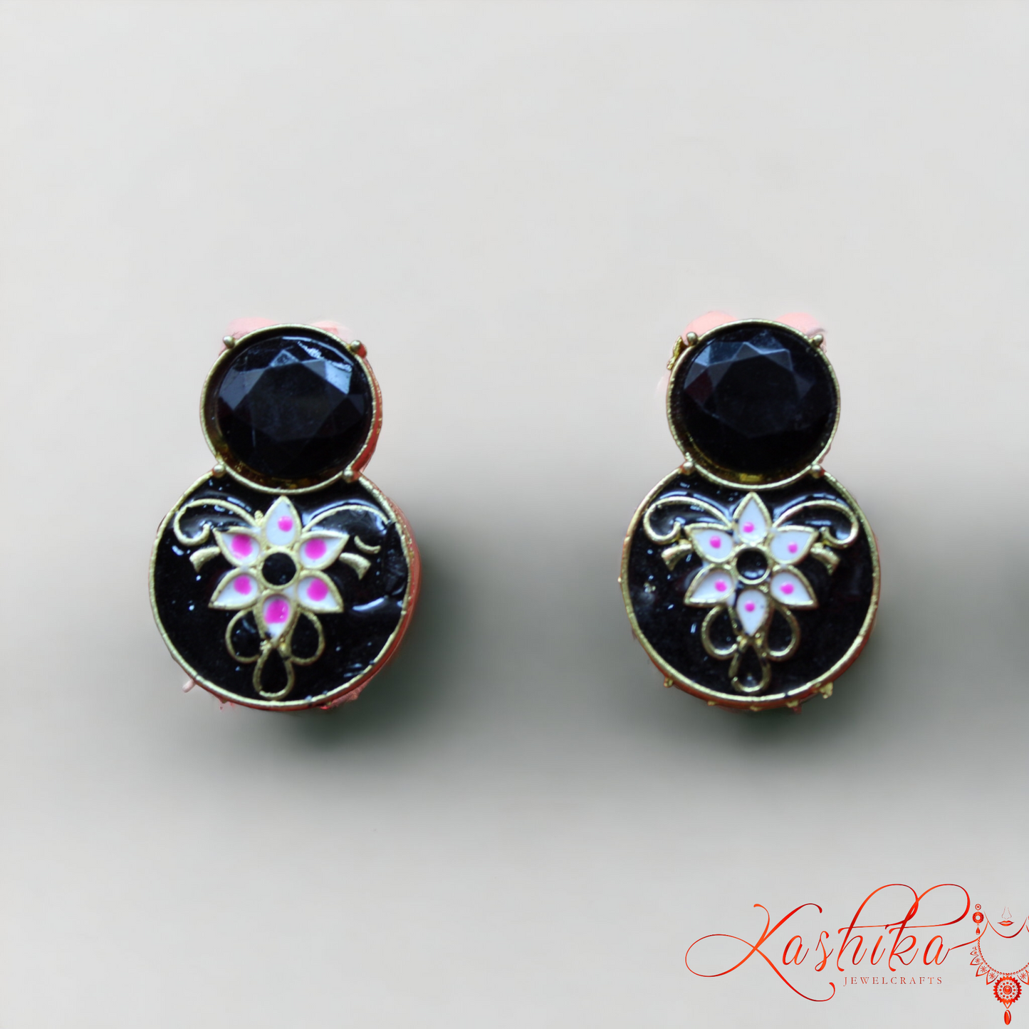 Black Meenakari Round Stud Earrings