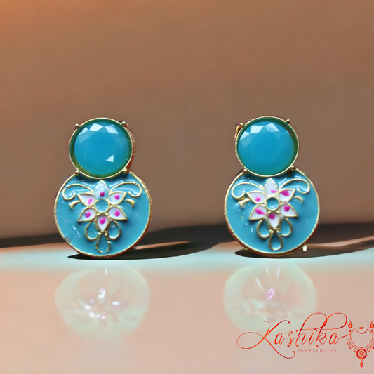 Sky Blue Meenakari Round Stud Earrings