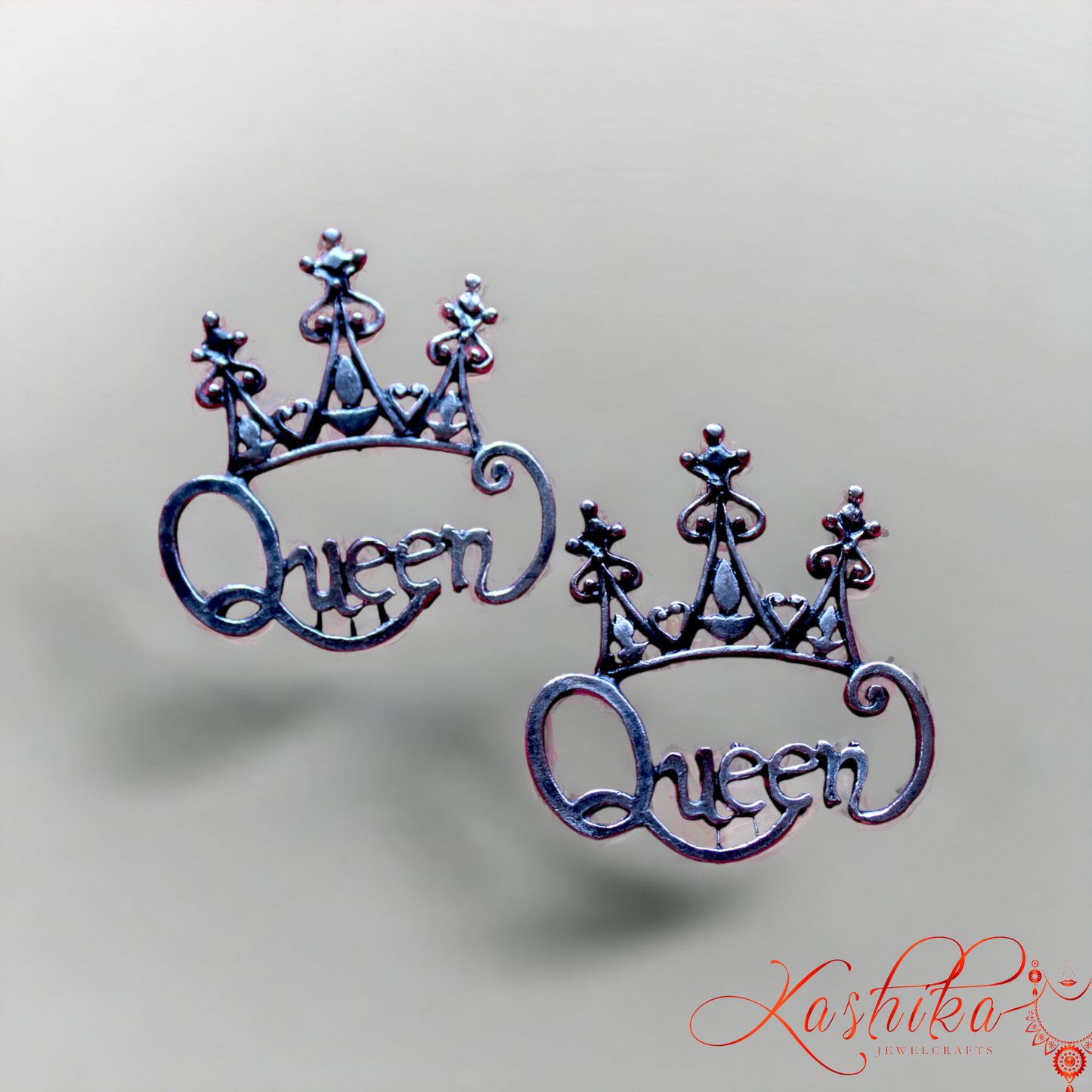 Oxidised Queen Earrings