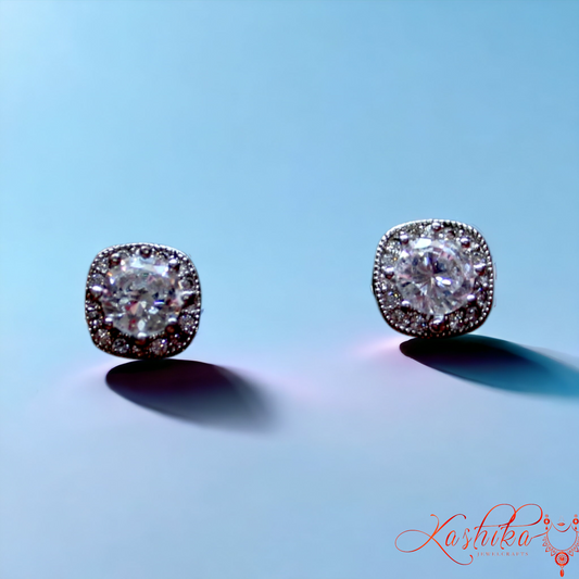 American Diamond Square Solitaire Earrings