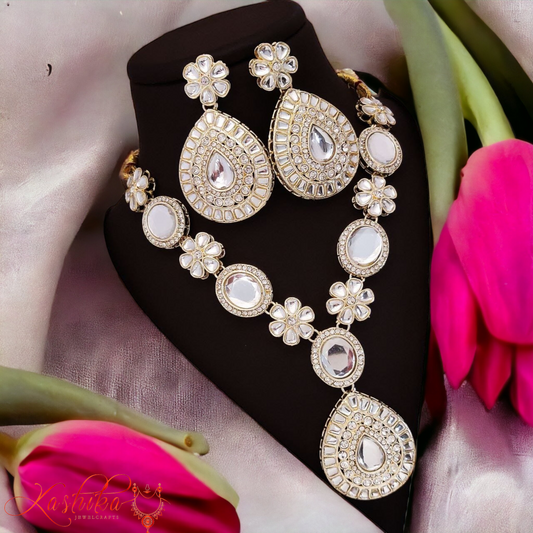 White Kundan Tear Drop Necklace Set