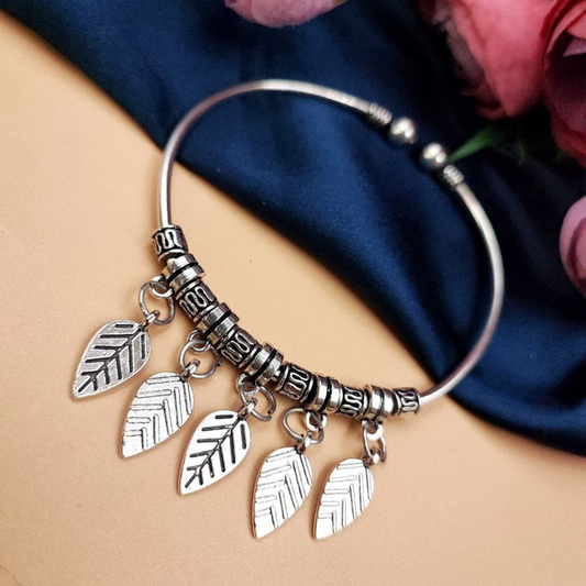 Oxidised Leaf Charms Bracelet