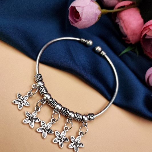 Oxidised Small Flower Charms Bracelet